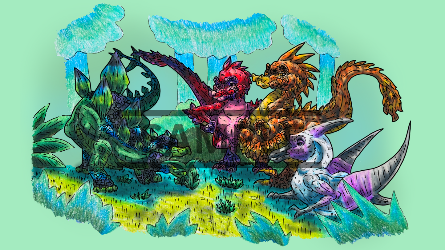 12 Dinosaur Print Pack DIGITAL DOWNLOAD Colored Version