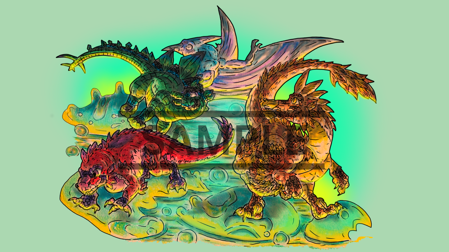 12 Dinosaur Print Pack DIGITAL DOWNLOAD Colored Version