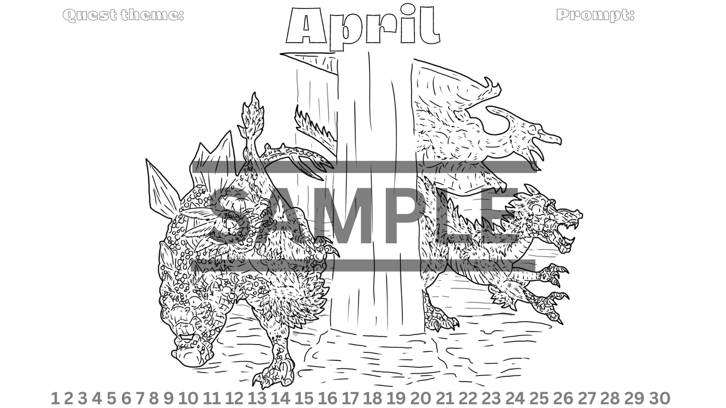 12-Month Dinosaur Adventure Calendar DIGITAL DOWNLOAD Line Art Version