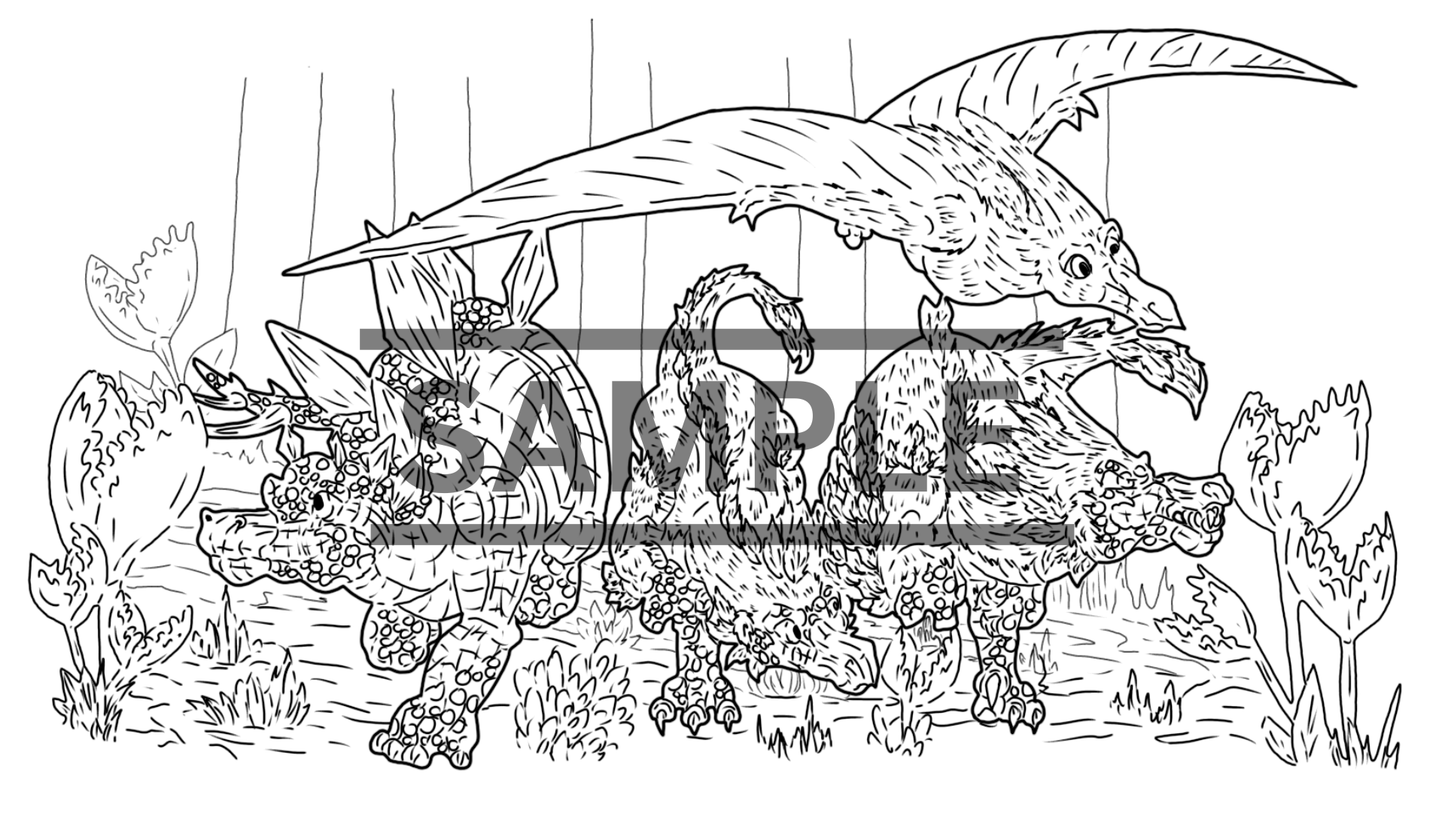 12 Dinosaur Print Pack DIGITAL DOWNLOAD Line Art Version