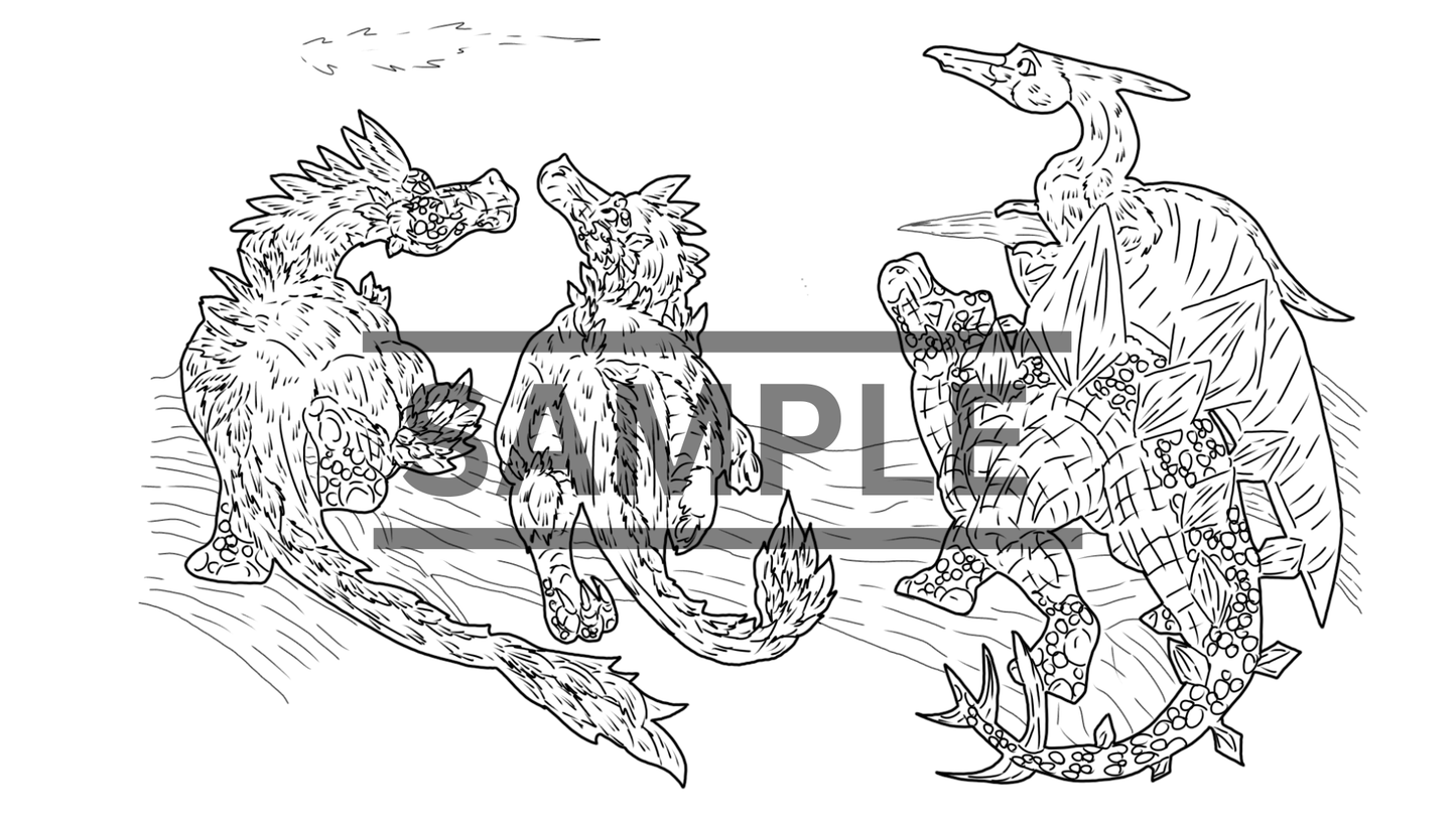 12 Dinosaur Print Pack DIGITAL DOWNLOAD Line Art Version