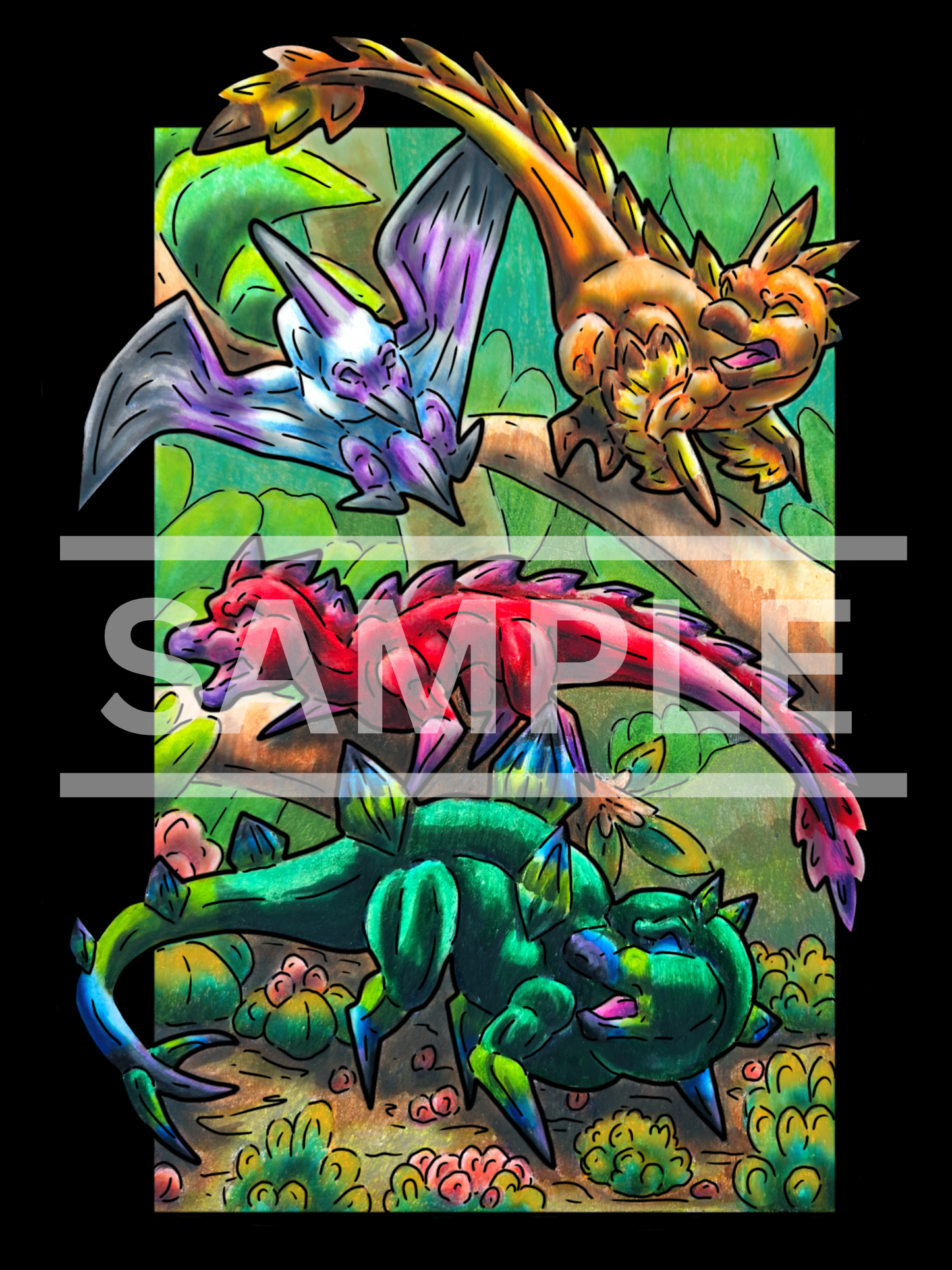 4 Dinosaur group Prints DIGITAL DOWNLOAD Colored Version