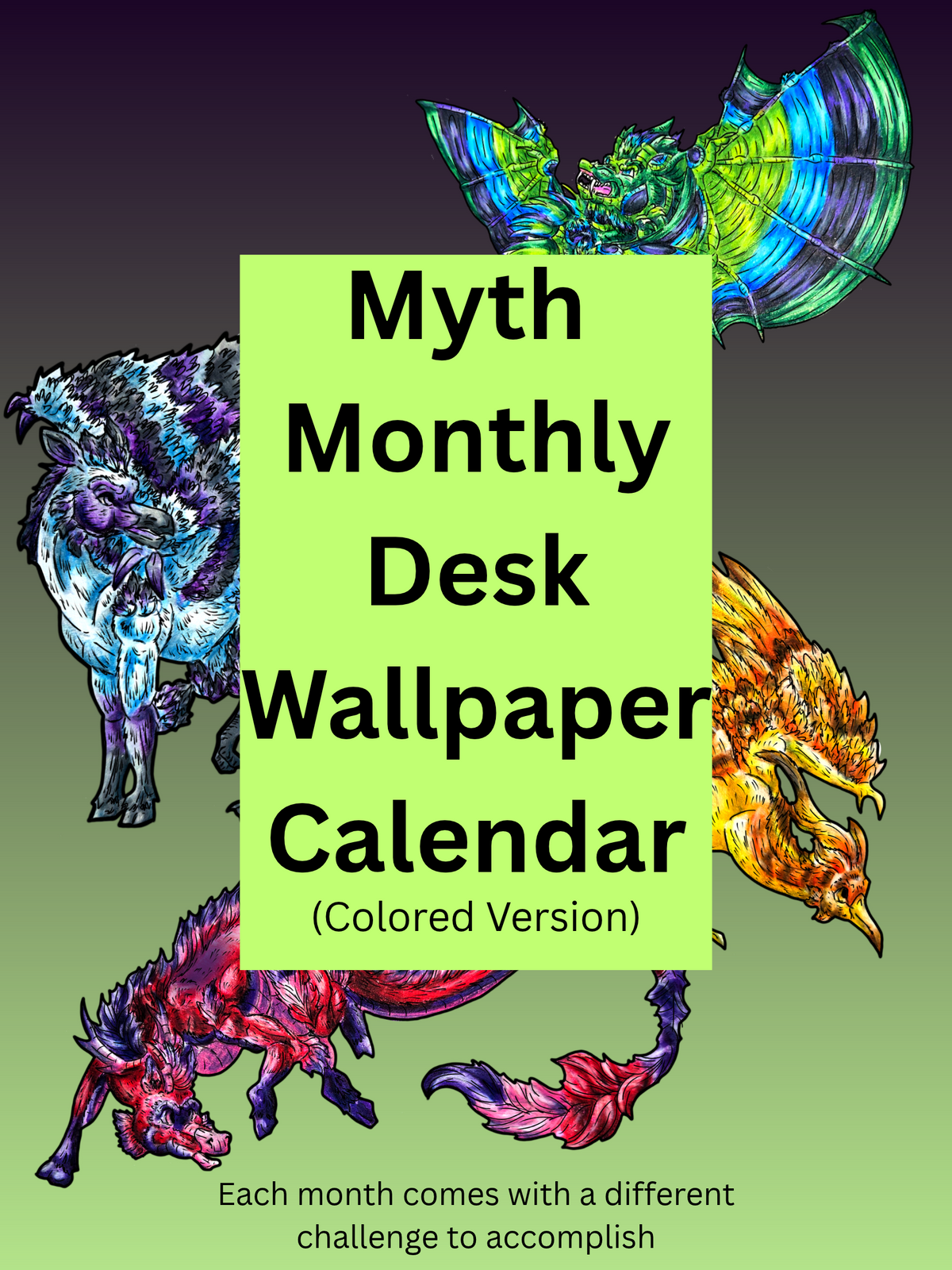 12-Month Myth Adventure Calendar DIGITAL DOWNLOAD Colored Version