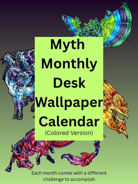 12-Month Myth Adventure Calendar DIGITAL DOWNLOAD Colored Version