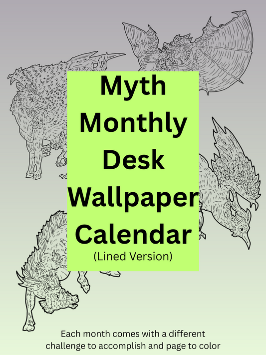 12-Month Myth Adventure Calendar DIGITAL DOWNLOAD Line Art Version