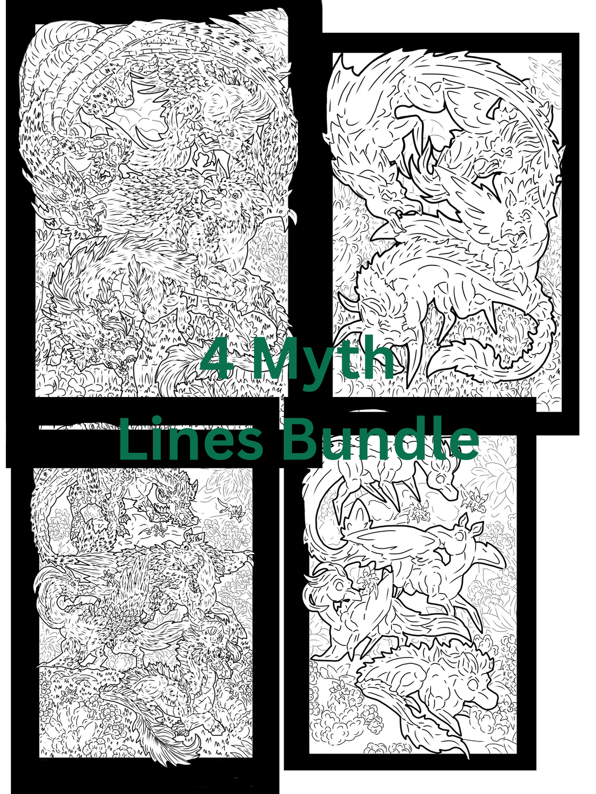 4 Myth group Prints DIGITAL DOWNLOAD Line Art Version