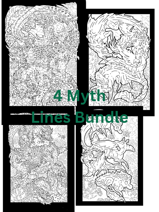 4 Myth group Prints DIGITAL DOWNLOAD Line Art Version