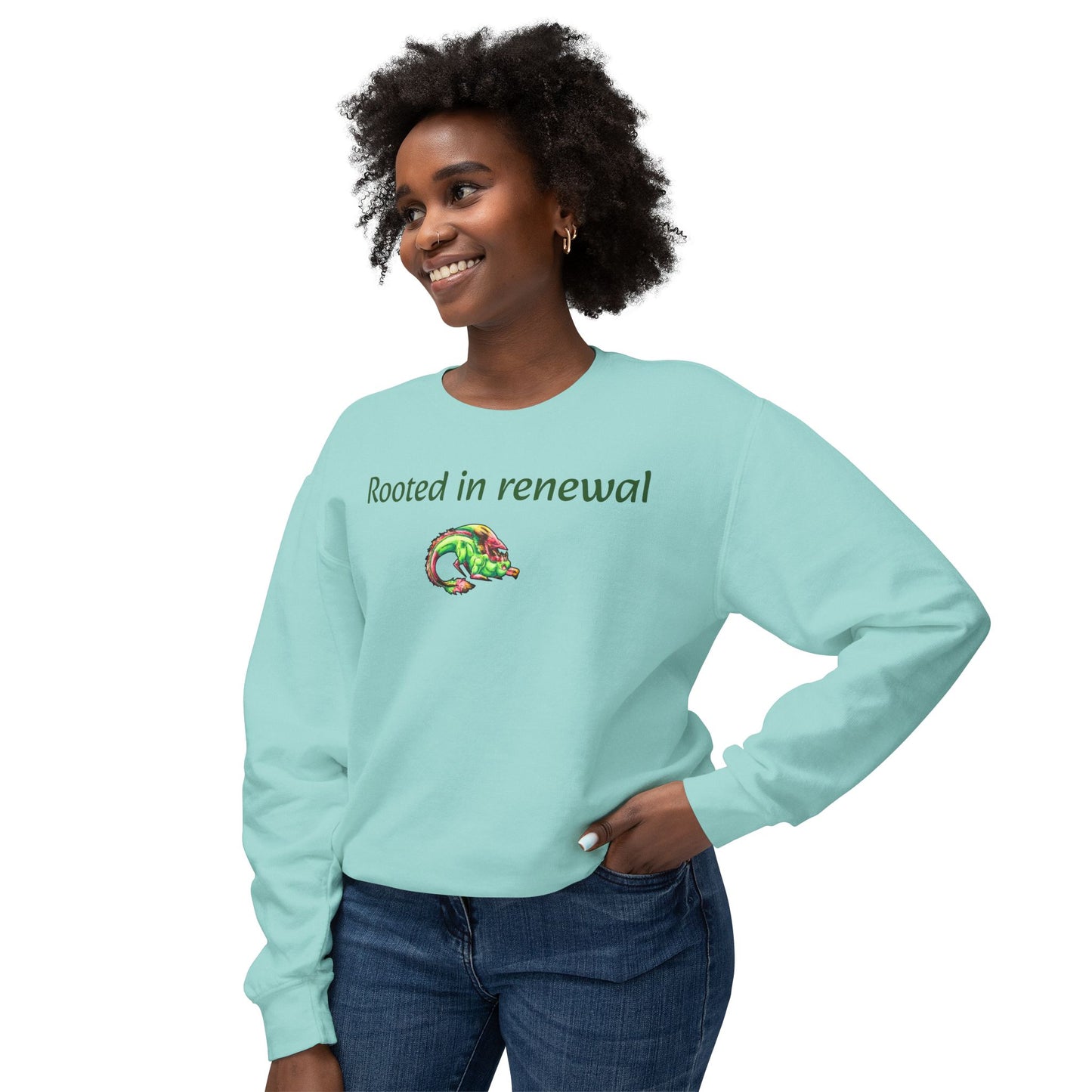Chibi Spring Dragon- Rooted in Renewal Sweathshirt- Fantasy Nature- Mythical Creature- Forest Guardian Art - Dragon Lover Gift - Unisex Crewneck